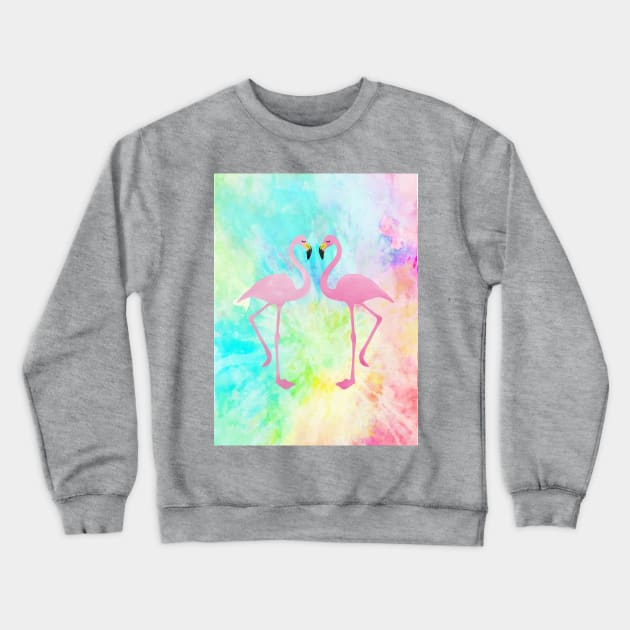 Flamingos on Tie Dye Crewneck Sweatshirt by Slightly Unhinged